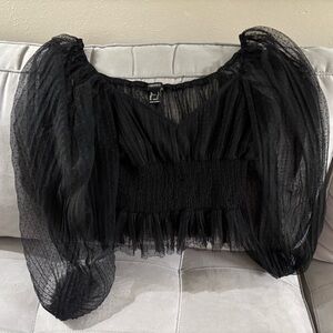 Forever 21 Black Long Sleeve Pleated Blouse